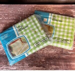 Vintage Fashion Manor No Iron Muslin Double‎ Bed Sheet Set Green Gingham